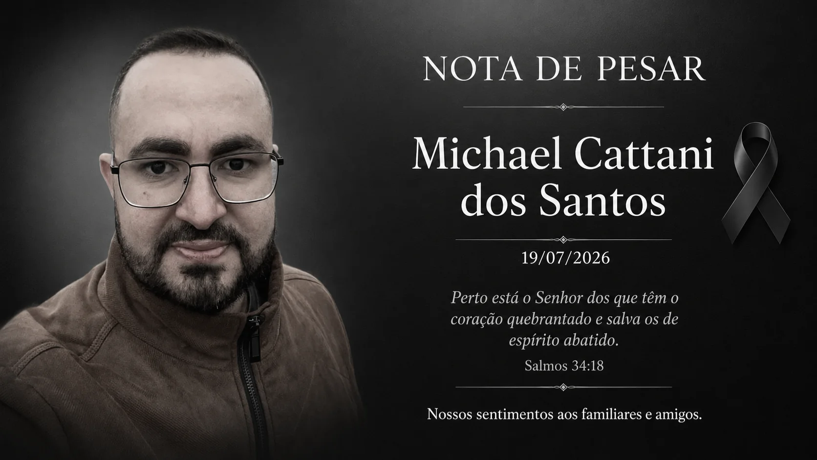 Nota de pesar pelo falecimento de Michael Cattani dos Santos