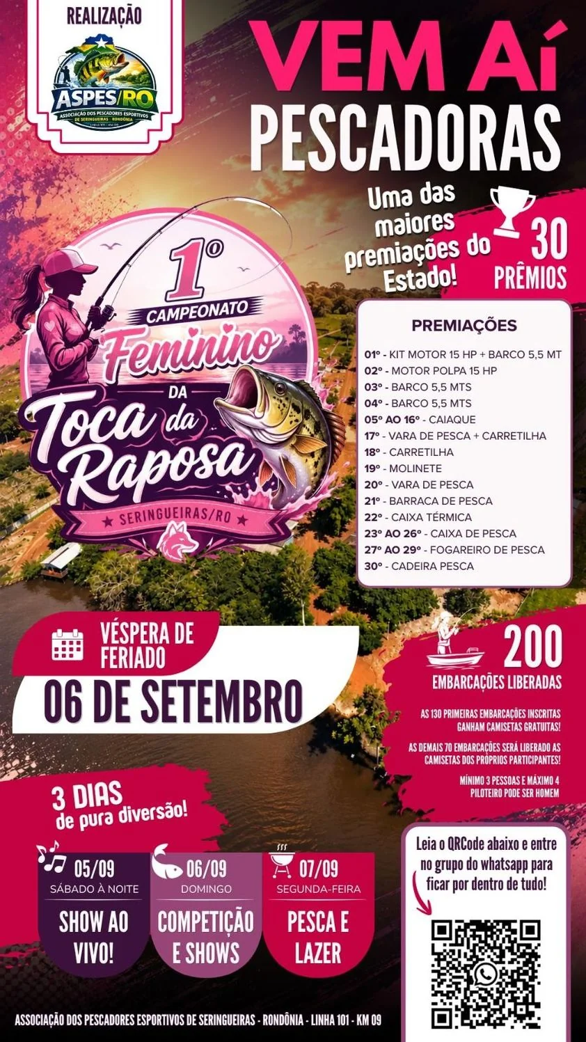 Confira: Seringueiras terá 1º Campeonato Feminino de Pesca da Toca da Raposa