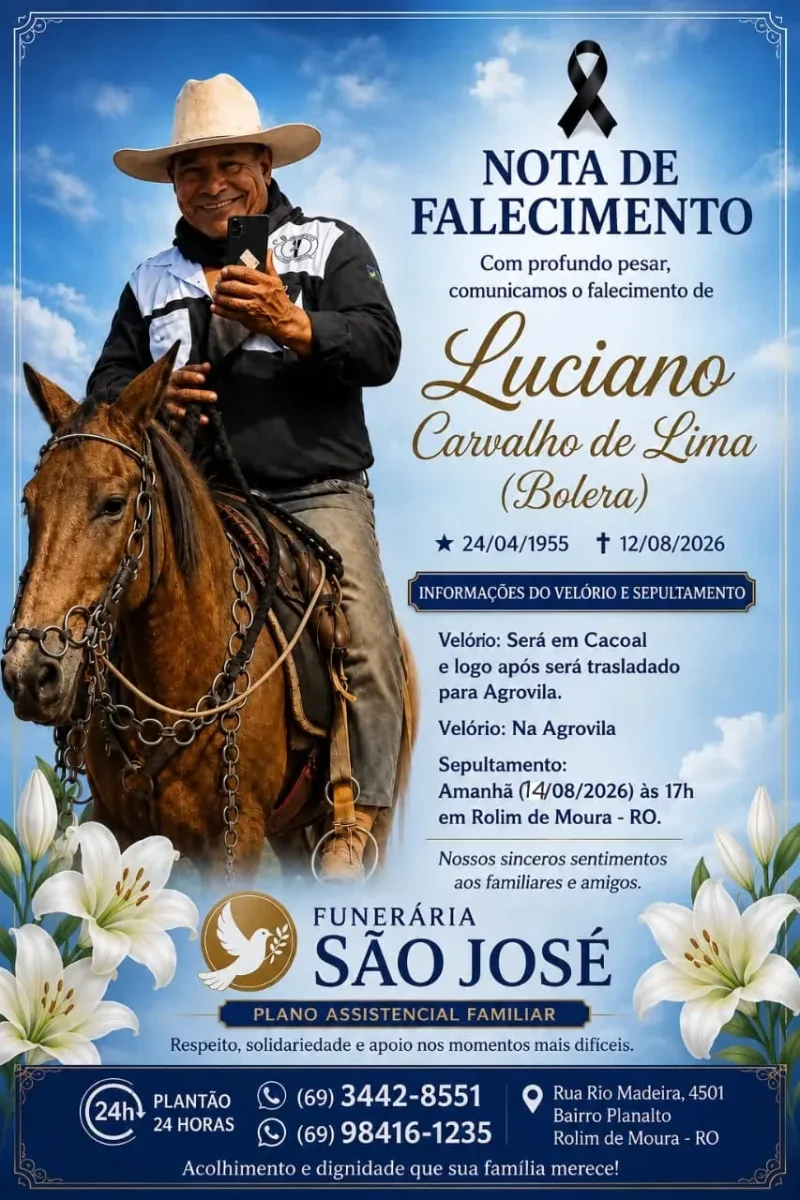 Nota de pesar pelo falecimento de Luciano Carvalho de Lima