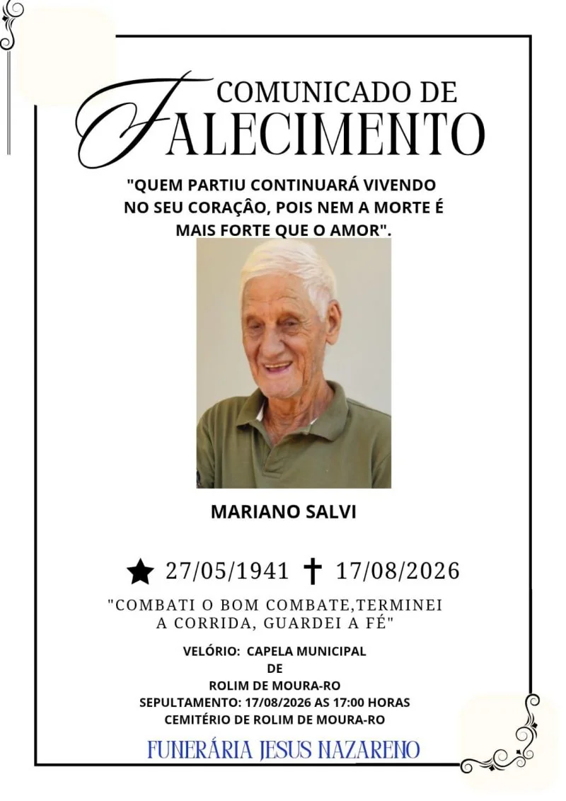 Nota de pesar pelo falecimento de Mariano Salvi