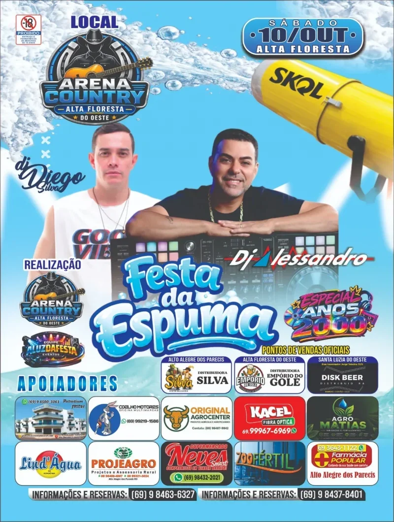 Festa da Espuma será dia 10 de outubro em Alta Floresta
