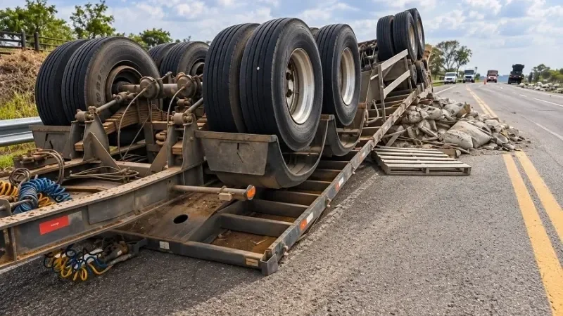 Carreta com cerca de 750 sacas de cimento tomba na BR-429, em Seringueiras
