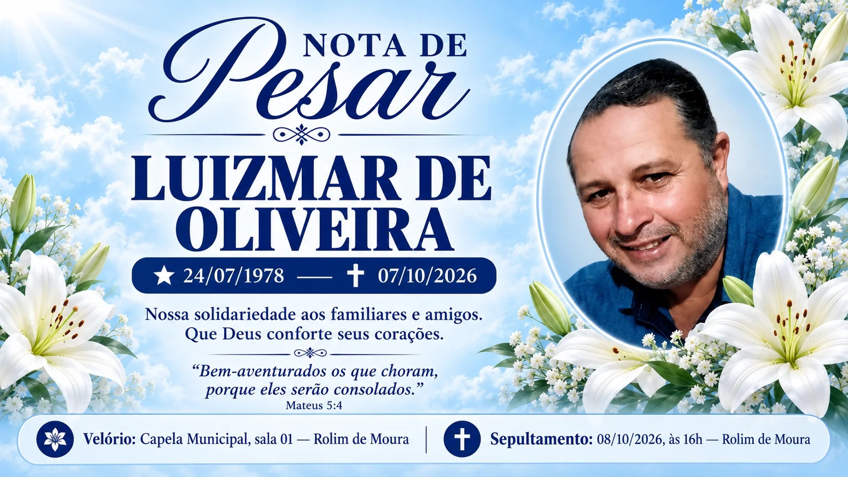 Nota de pesar pelo falecimento de Luizmar de Oliveira