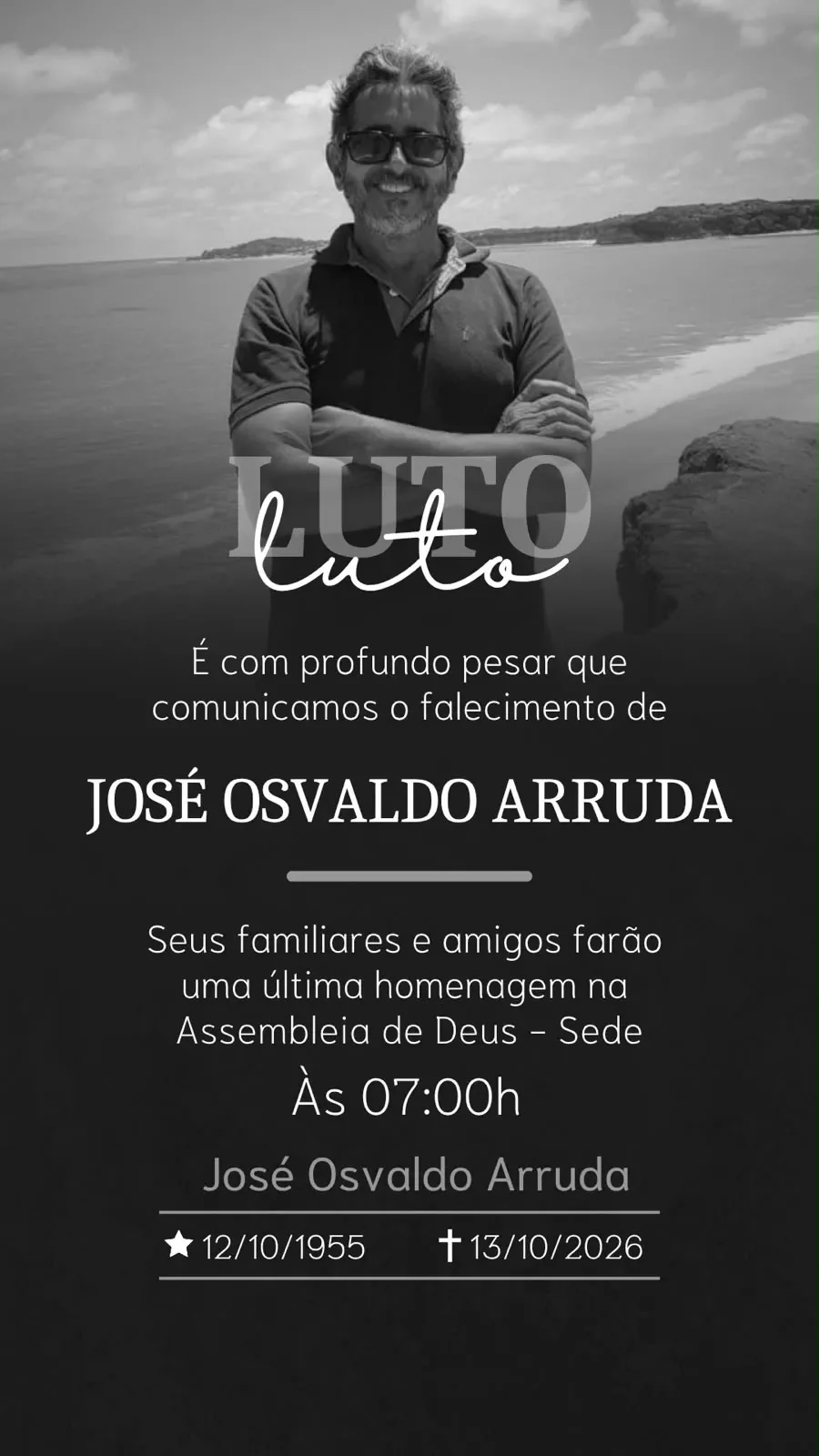Pioneiro de Santa Luzia do Oeste, José Osvaldo Arruda morre aos 71 anos vítima de infarto fulminante