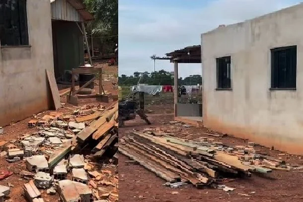 Família recebe apoio após ter casa destelhada por temporal em Alvorada do Oeste