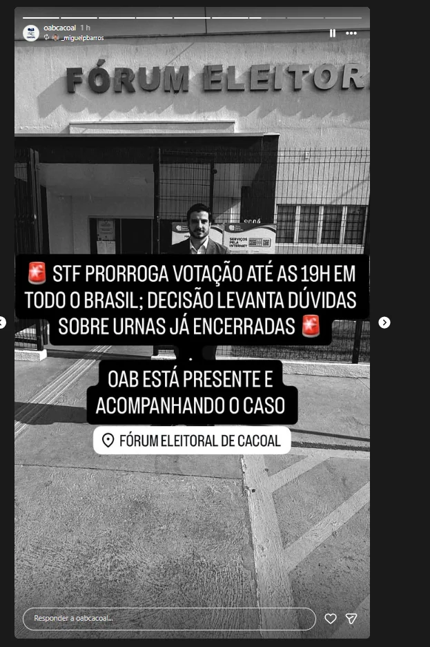 Urnas de Cacoal já estavam fechadas quando STF prorrogou votação; OAB acompanha situação