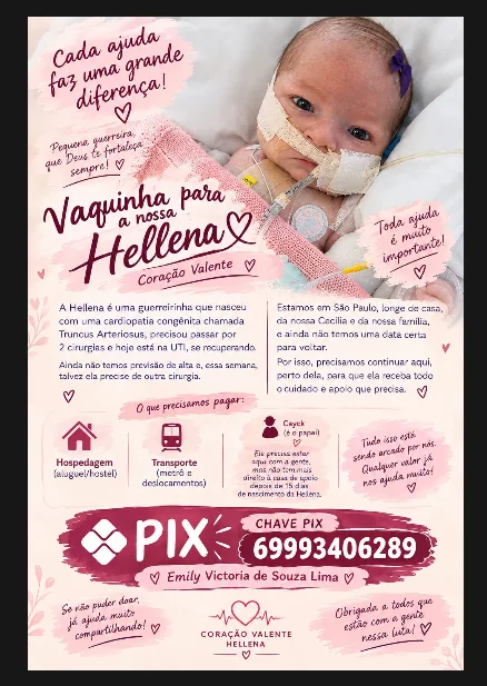 Família de Vilhena faz vaquinha solidária para ajudar bebê com cardiopatia congênita internada em São Paulo